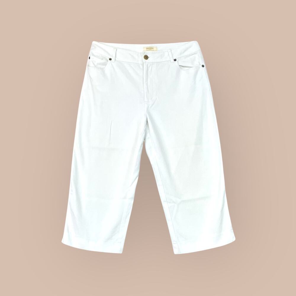 Peck & Peck Petite Women's Textured White Capri 18.5" Inseam Pants | Size 10P